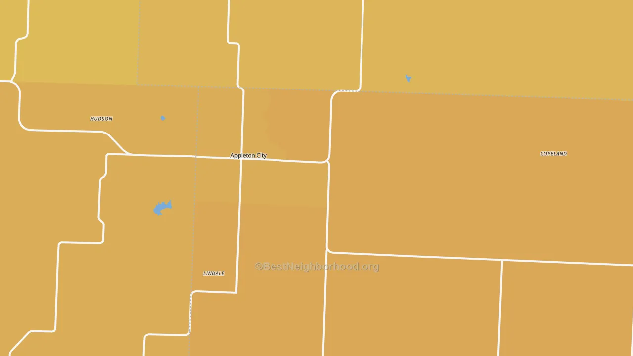 Map of the best neighborhoods in the Appleton City area, with better matches in green and worse matches in red
