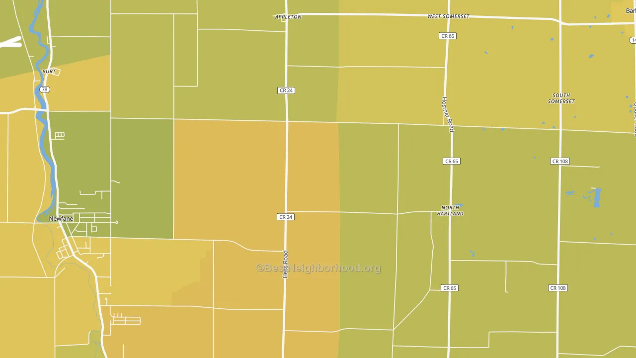 Map of the best neighborhoods in the Appleton area, with better matches in green and worse matches in red