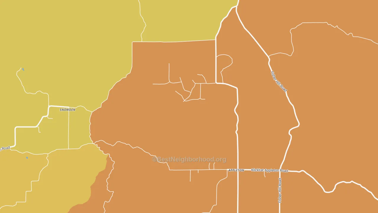 Map of the best neighborhoods in the Appleton area, with better matches in green and worse matches in red