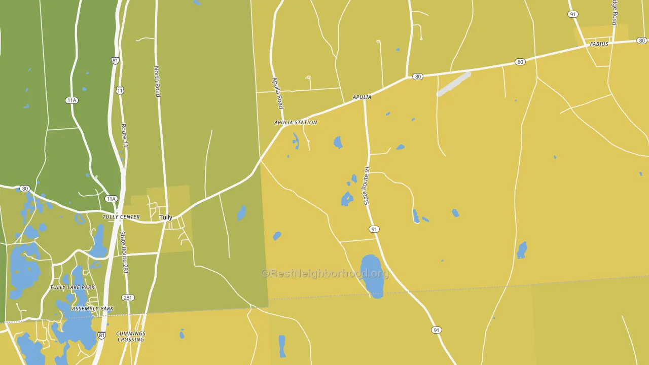 Map of the best neighborhoods in the Apulia Station area, with better matches in green and worse matches in red