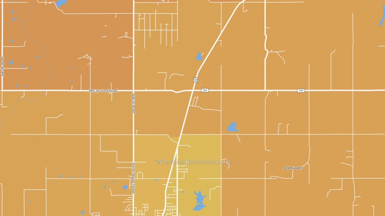 Map of the best neighborhoods in the Aqua Park area, with better matches in green and worse matches in red