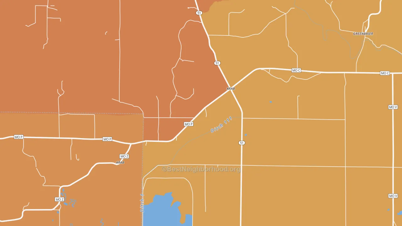 Map of the best neighborhoods in the Arab area, with better matches in green and worse matches in red