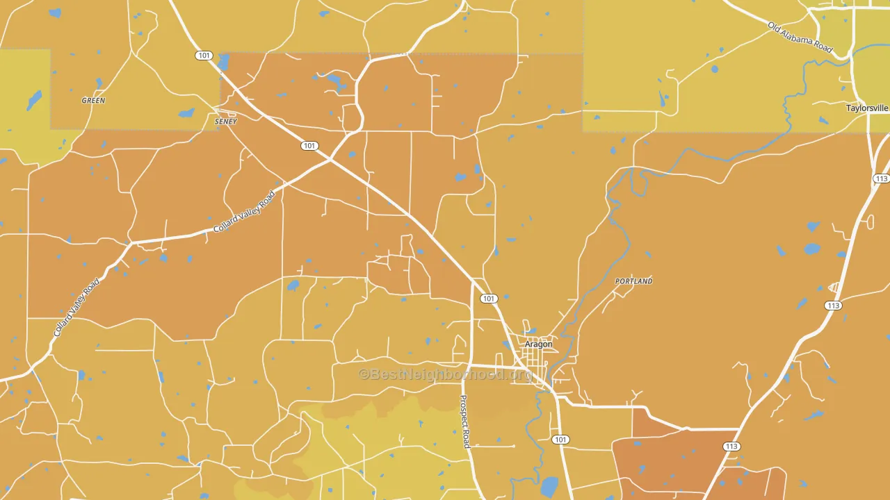 Map of the best neighborhoods in the Aragon area, with better matches in green and worse matches in red