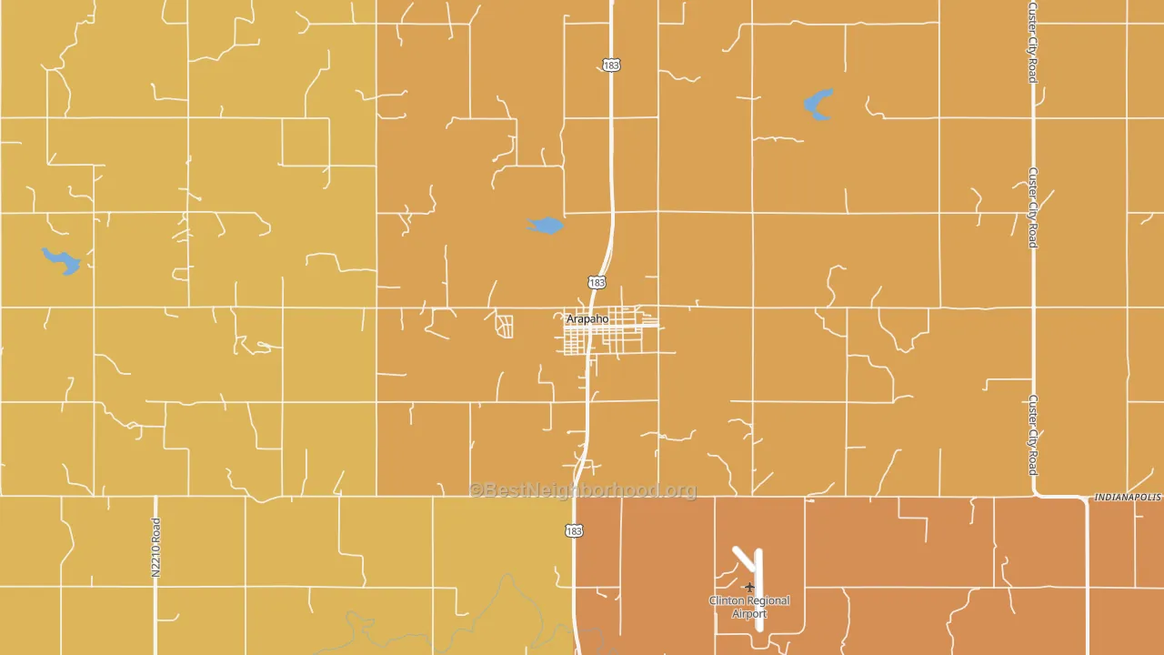 Map of the best neighborhoods in the Arapaho area, with better matches in green and worse matches in red