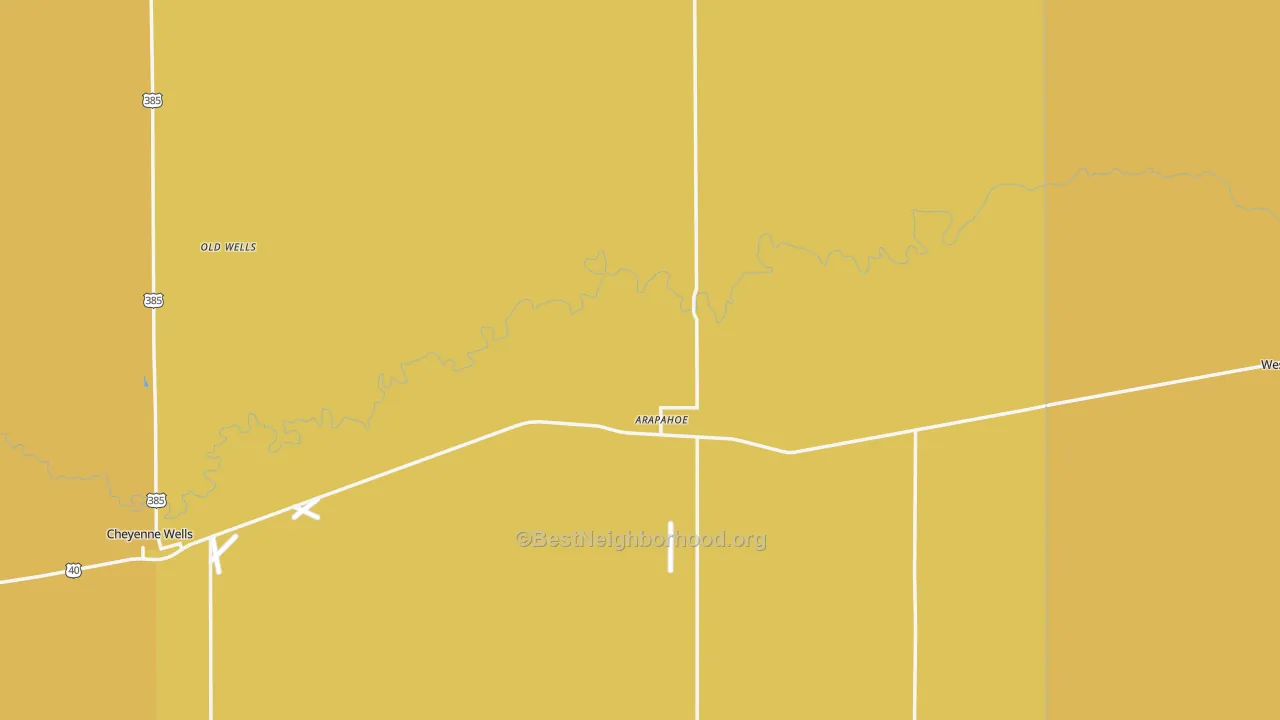 Map of the best neighborhoods in the Arapahoe area, with better matches in green and worse matches in red