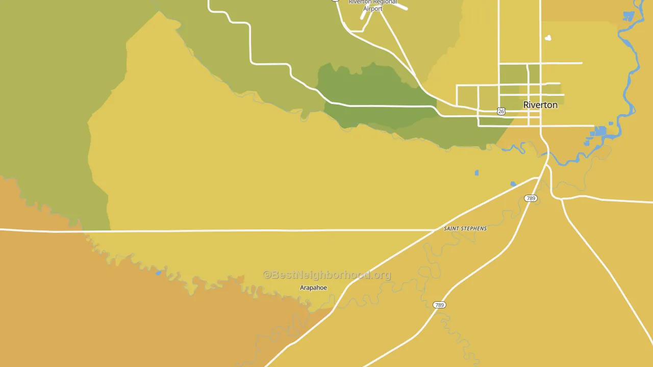 Map of the best neighborhoods in the Arapahoe area, with better matches in green and worse matches in red