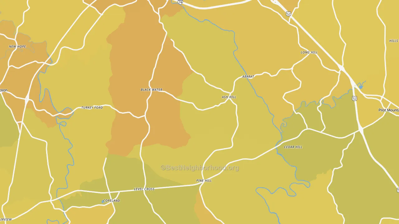 Map of the best neighborhoods in the Ararat area, with better matches in green and worse matches in red