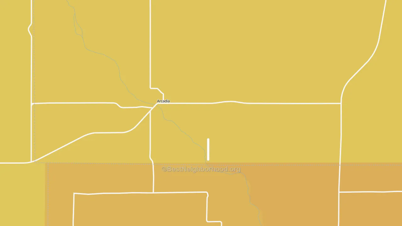 Map of the best neighborhoods in the Arcadia area, with better matches in green and worse matches in red