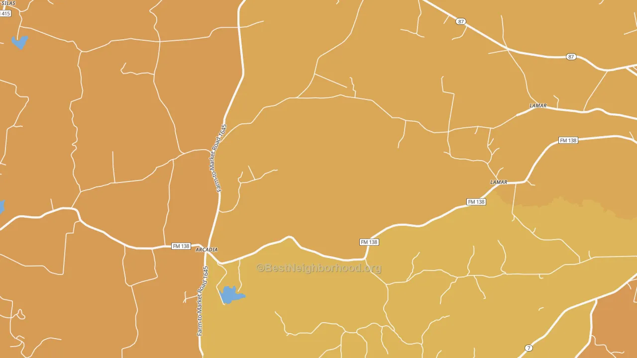 Map of the best neighborhoods in the Arcadia area, with better matches in green and worse matches in red