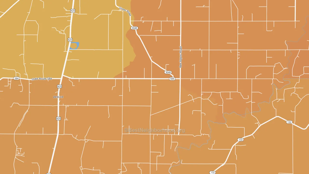 Map of the best neighborhoods in the Archibald area, with better matches in green and worse matches in red