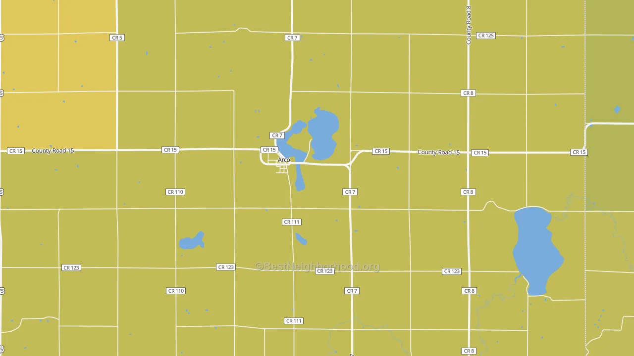 Map of the best neighborhoods in the Arco area, with better matches in green and worse matches in red