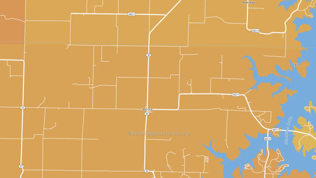 Map of the best neighborhoods in the Arcola area, with better matches in green and worse matches in red