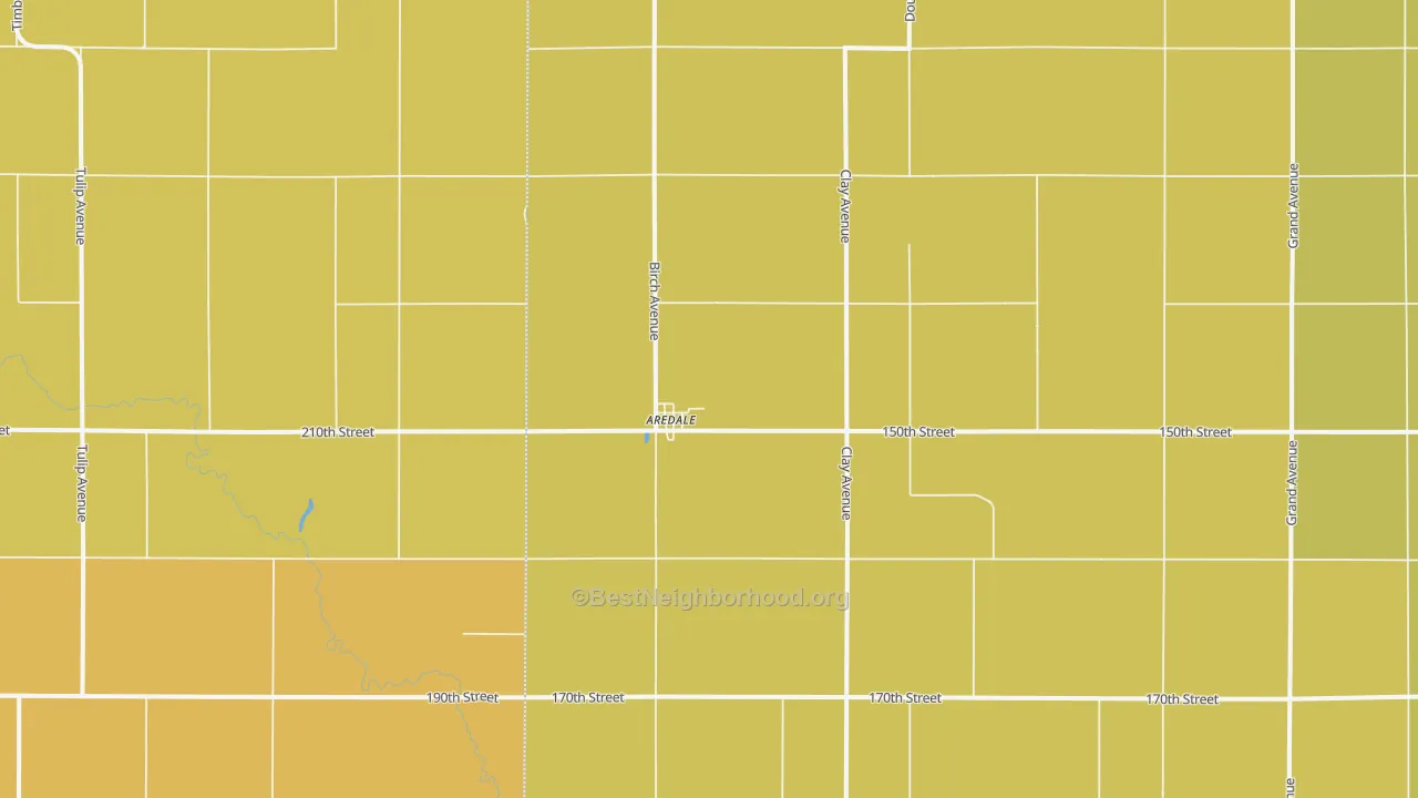 Map of the best neighborhoods in the Aredale area, with better matches in green and worse matches in red