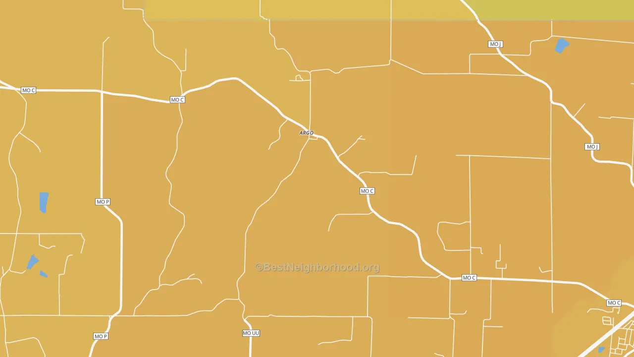 Map of the best neighborhoods in the Argo area, with better matches in green and worse matches in red