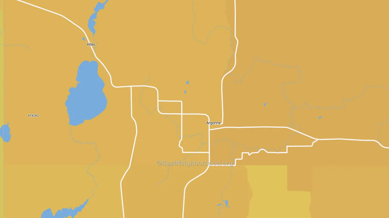 Map of the best neighborhoods in the Argonne area, with better matches in green and worse matches in red