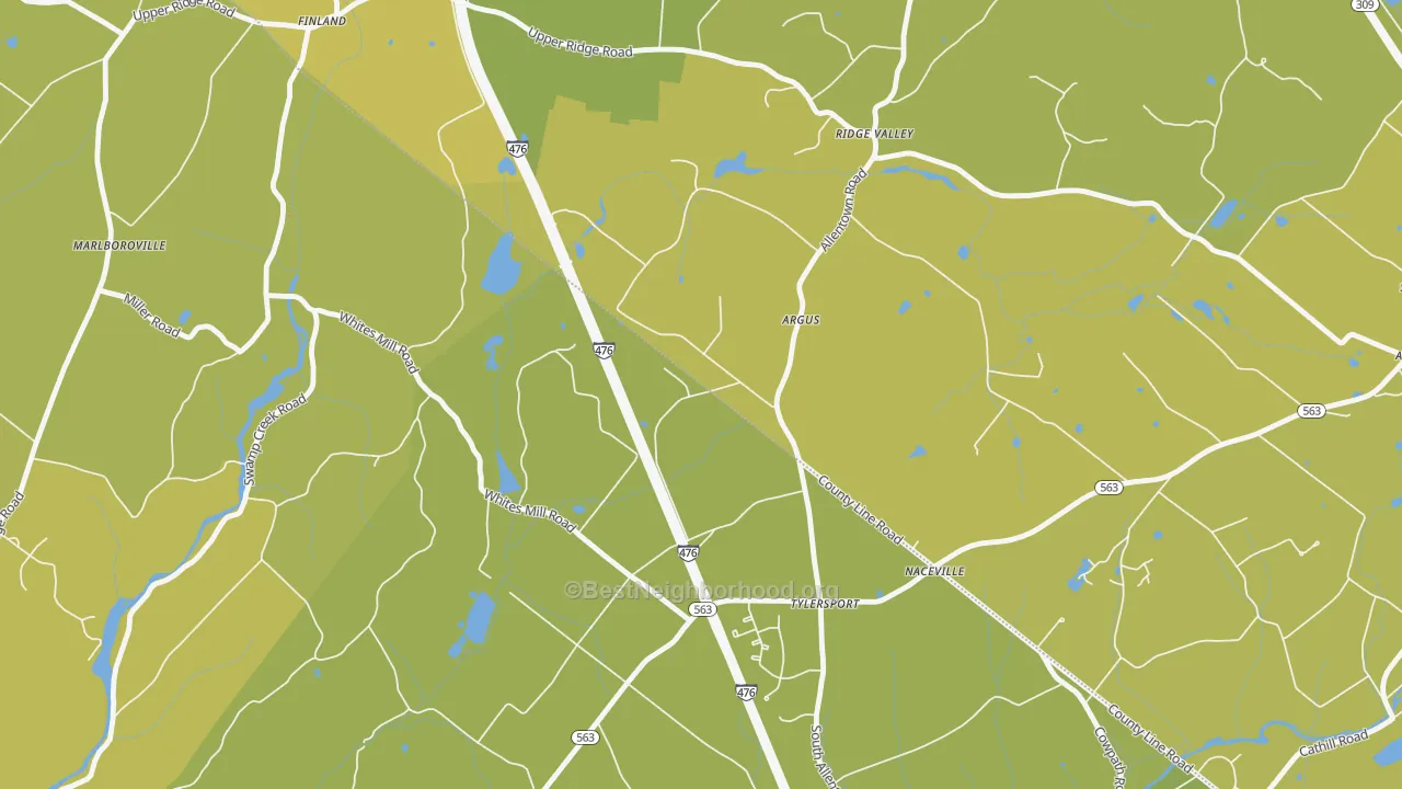 Map of the best neighborhoods in the Argus area, with better matches in green and worse matches in red