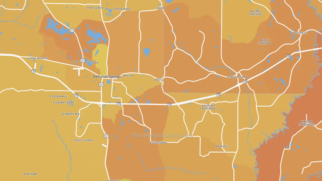 Map of the best neighborhoods in the Argyle area, with better matches in green and worse matches in red