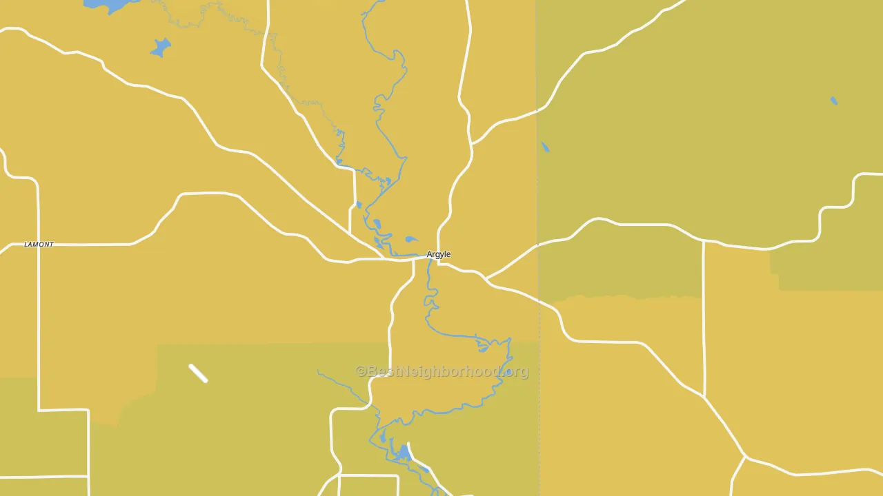 Map of the best neighborhoods in the Argyle area, with better matches in green and worse matches in red