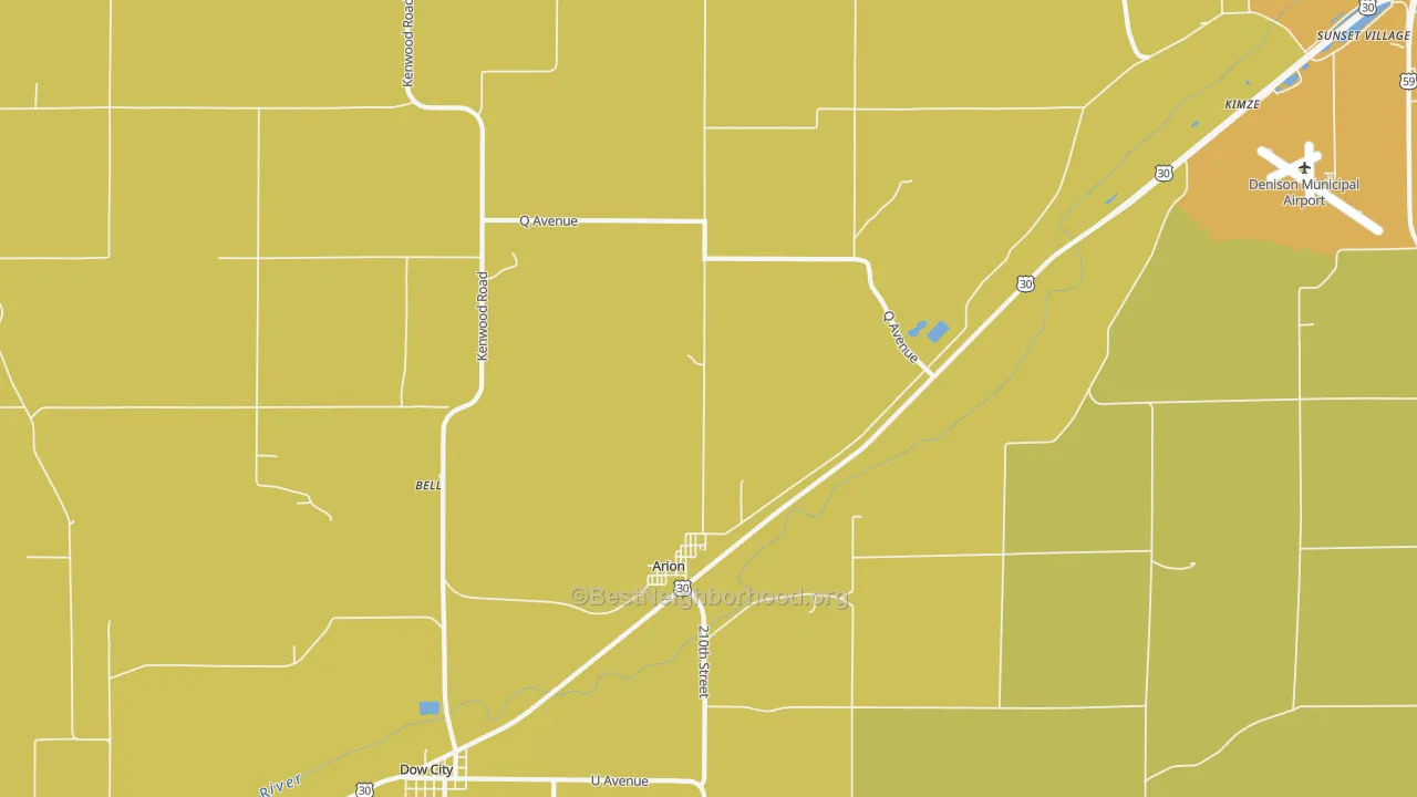 Map of the best neighborhoods in the Arion area, with better matches in green and worse matches in red