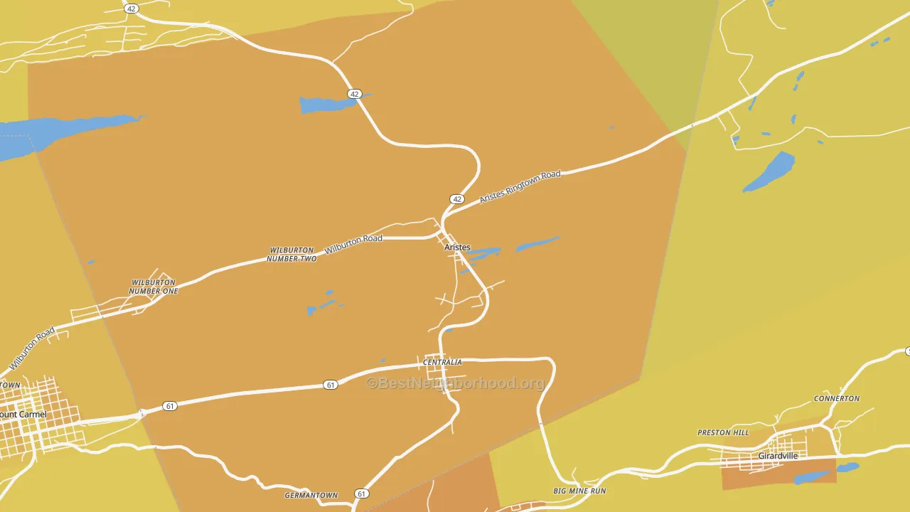 Map of the best neighborhoods in the Aristes area, with better matches in green and worse matches in red