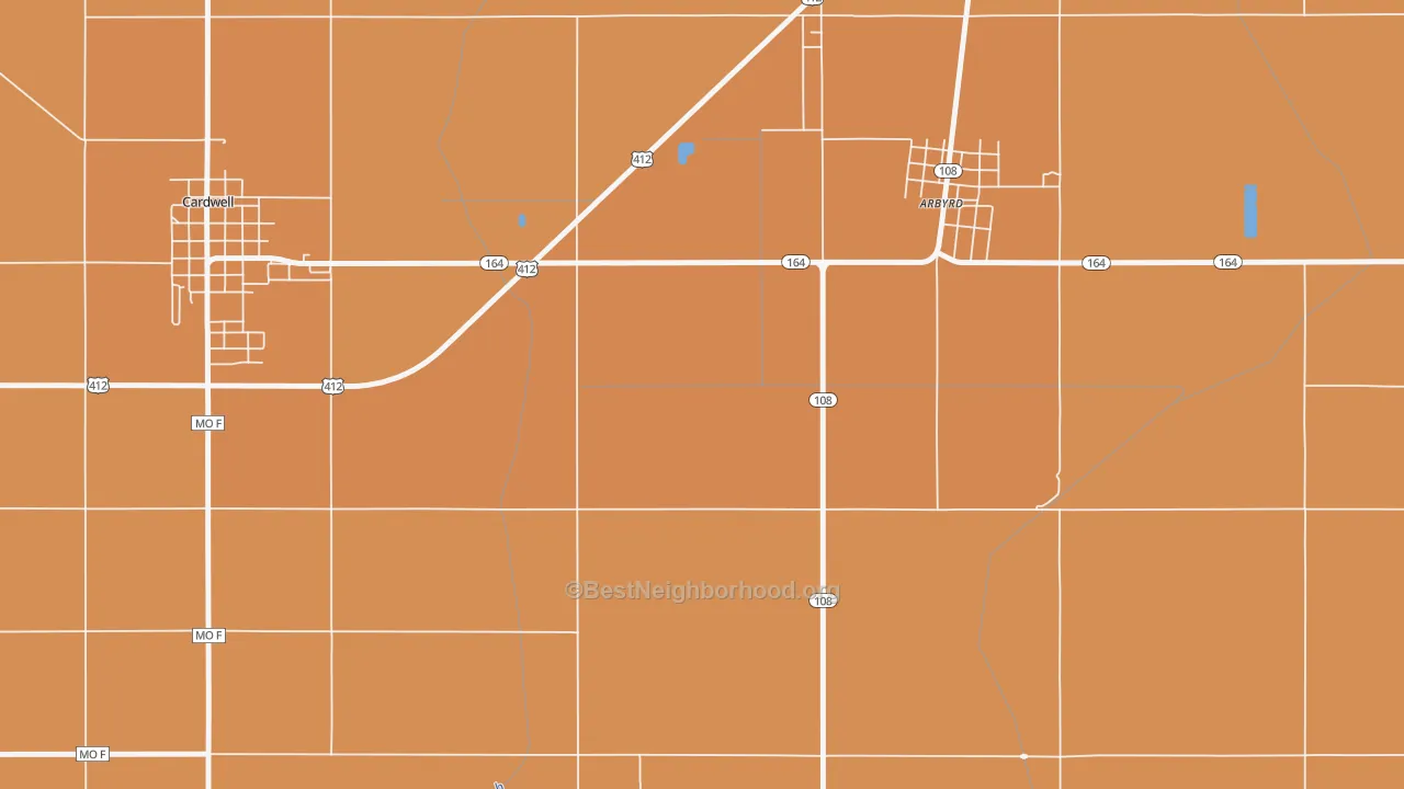 Map of the best neighborhoods in the Arkmo area, with better matches in green and worse matches in red