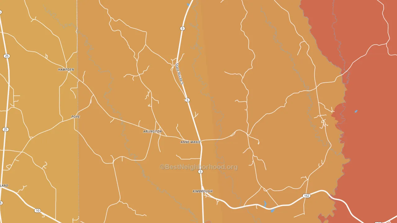 Map of the best neighborhoods in the Arlington area, with better matches in green and worse matches in red