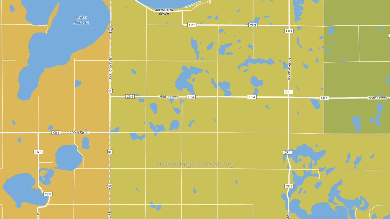 Map of the best neighborhoods in the Arlington Beach area, with better matches in green and worse matches in red