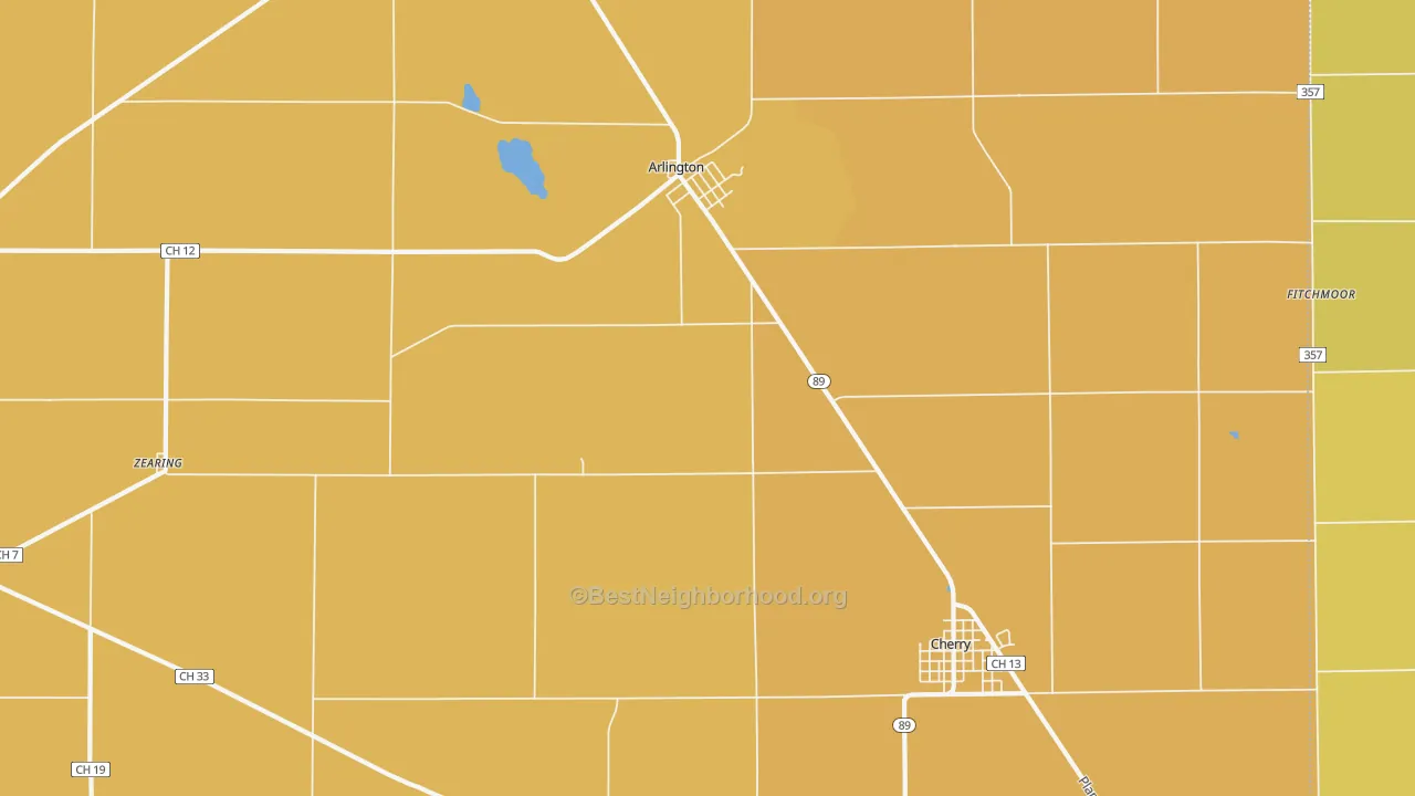 Map of the best neighborhoods in the Arlington area, with better matches in green and worse matches in red