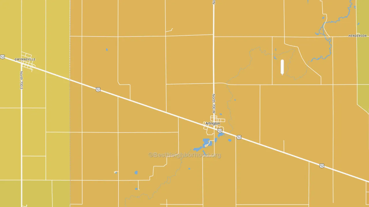 Map of the best neighborhoods in the Arlington area, with better matches in green and worse matches in red