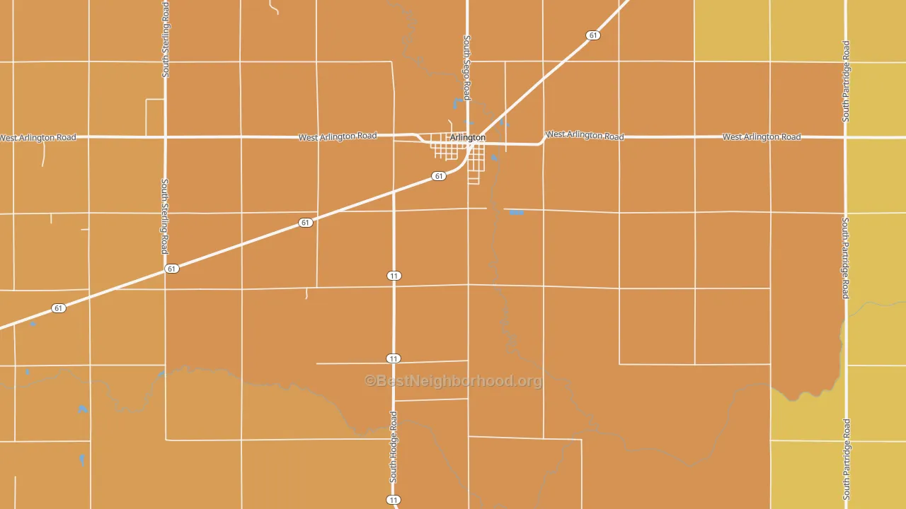 Map of the best neighborhoods in the Arlington area, with better matches in green and worse matches in red