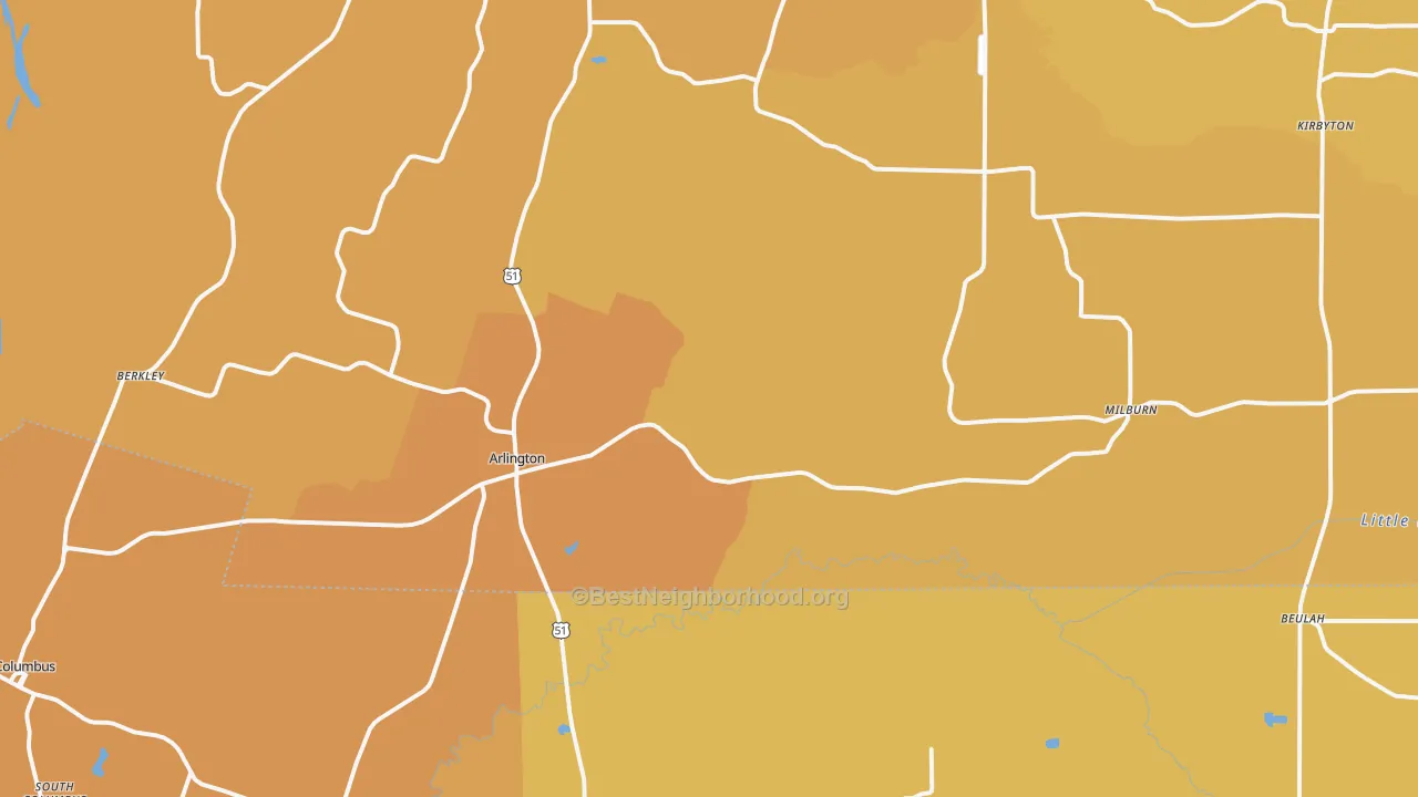 Map of the best neighborhoods in the Arlington area, with better matches in green and worse matches in red