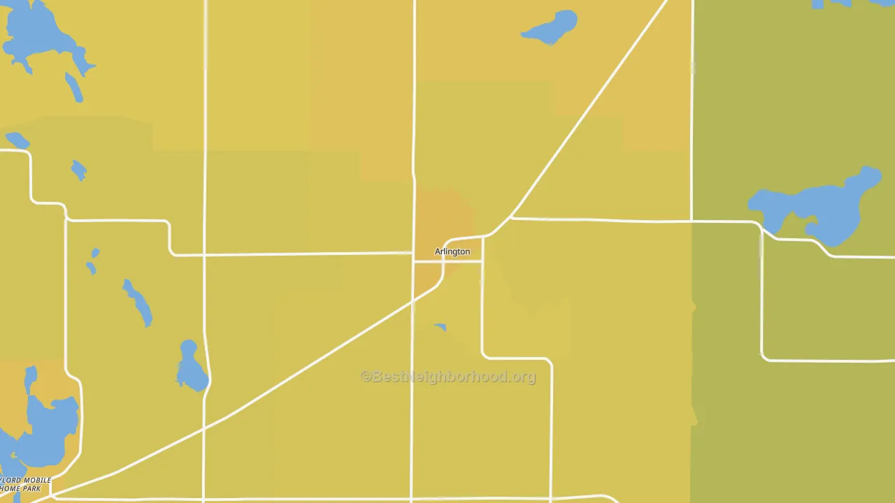 Map of the best neighborhoods in the Arlington area, with better matches in green and worse matches in red