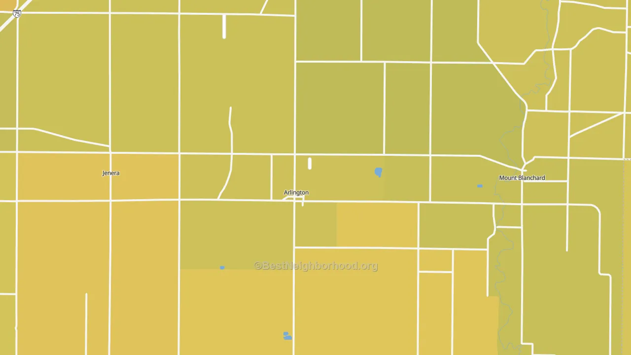 Map of the best neighborhoods in the Arlington area, with better matches in green and worse matches in red