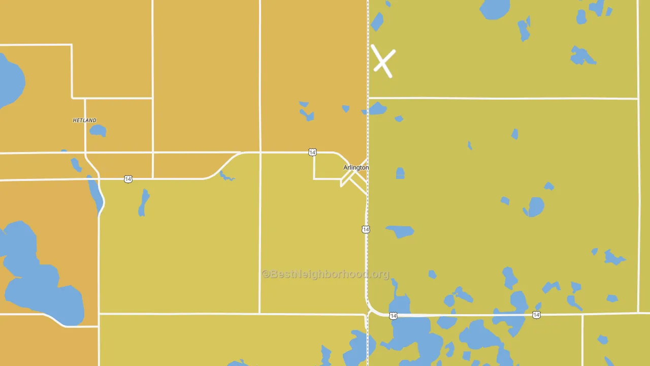 Map of the best neighborhoods in the Arlington area, with better matches in green and worse matches in red