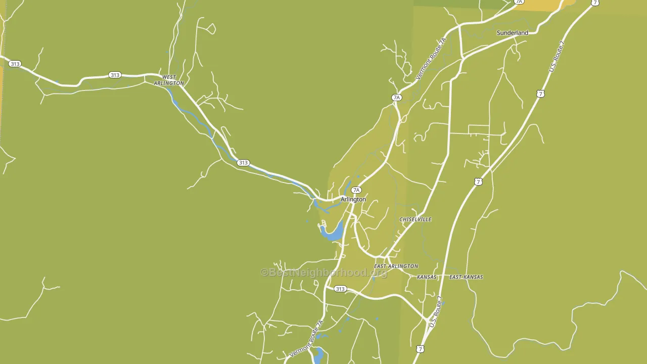 Map of the best neighborhoods in the Arlington area, with better matches in green and worse matches in red