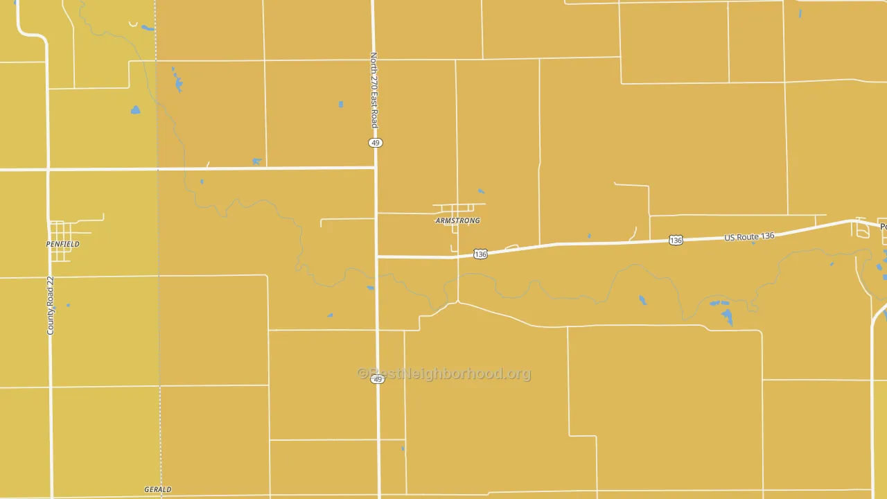 Map of the best neighborhoods in the Armstrong area, with better matches in green and worse matches in red
