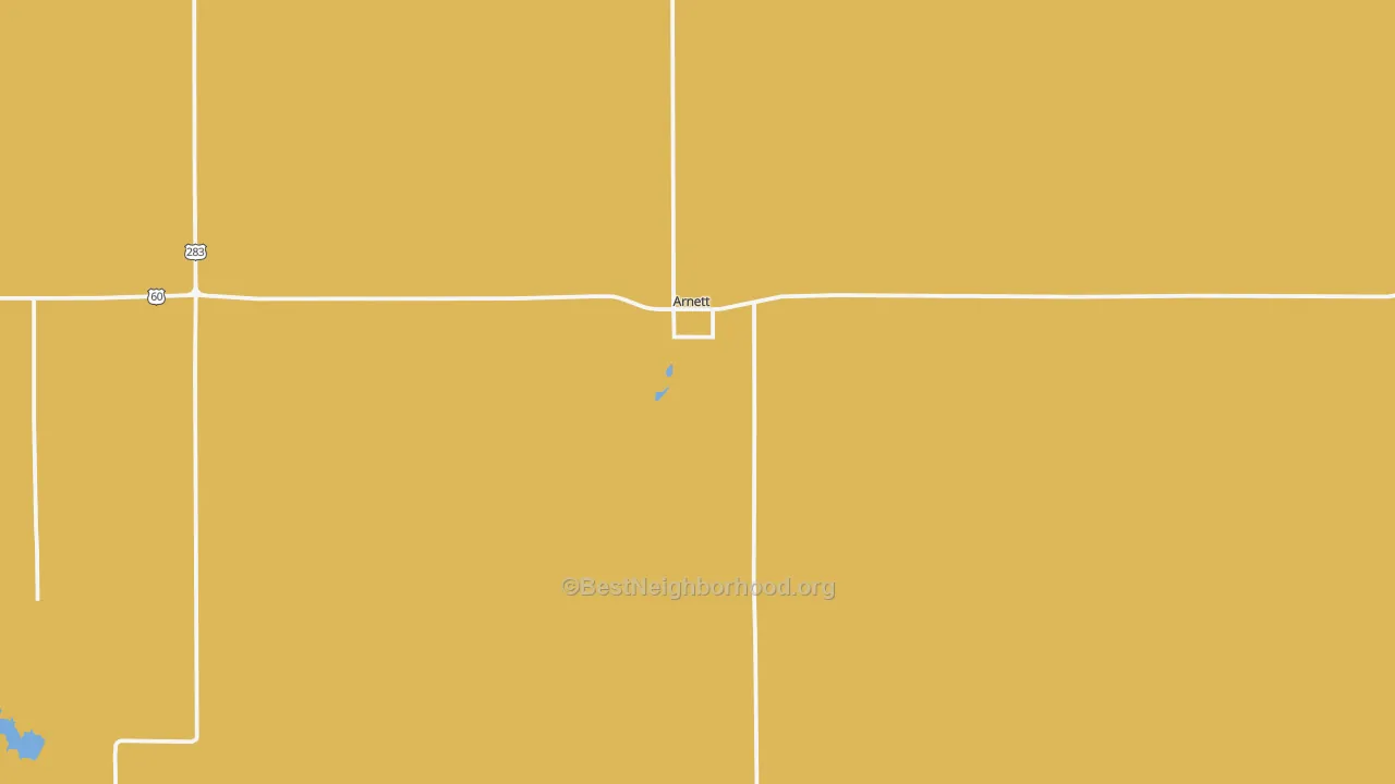 Map of the best neighborhoods in the Arnett area, with better matches in green and worse matches in red