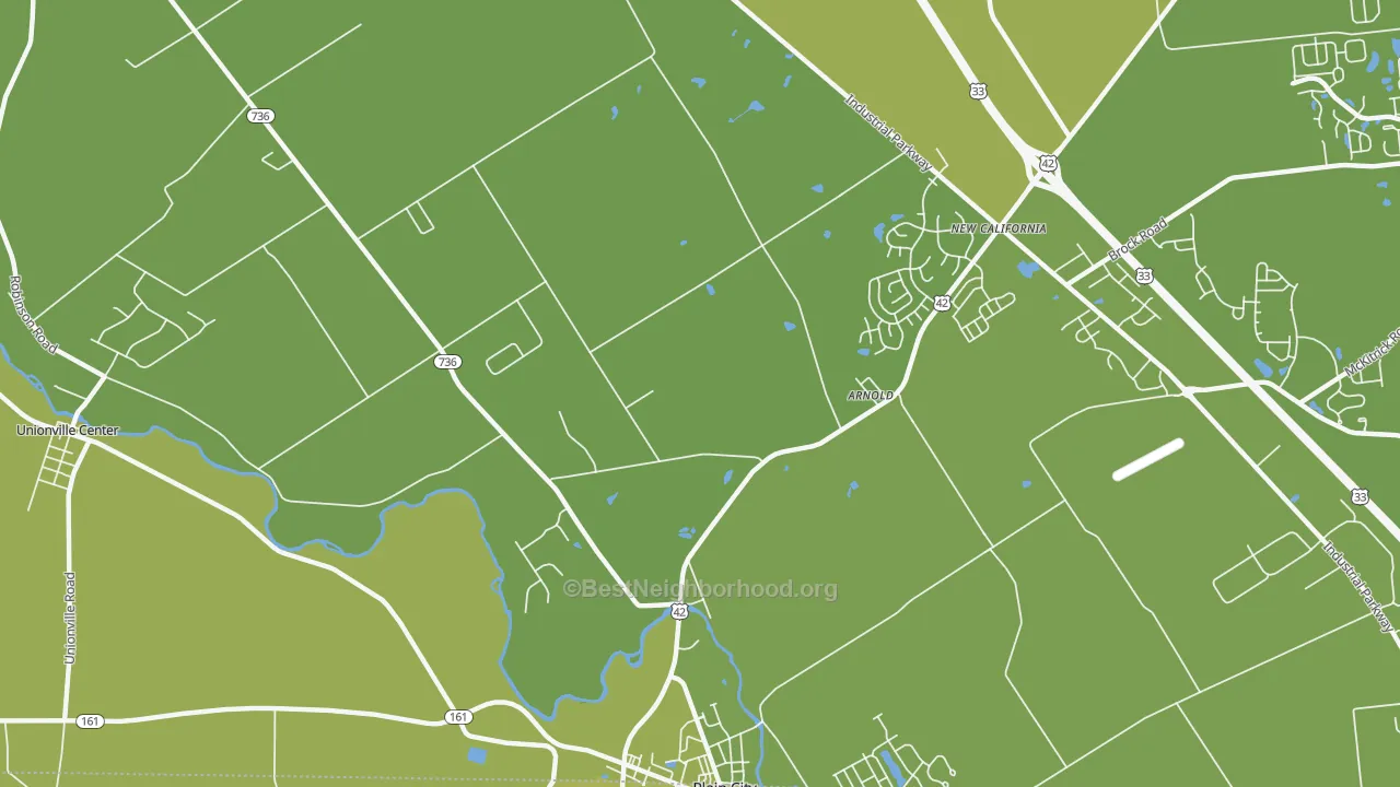 Map of the best neighborhoods in the Arnold area, with better matches in green and worse matches in red