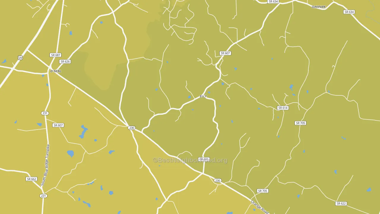 Map of the best neighborhoods in the Aroda area, with better matches in green and worse matches in red