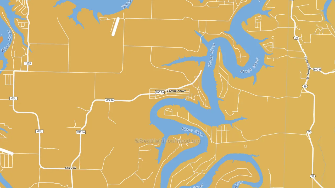 Map of the best neighborhoods in the Arrow Point area, with better matches in green and worse matches in red