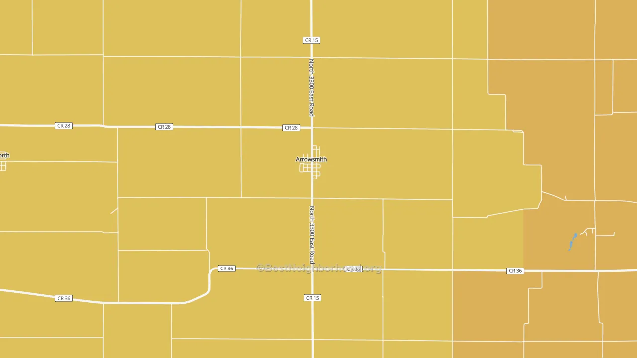 Map of the best neighborhoods in the Arrowsmith area, with better matches in green and worse matches in red