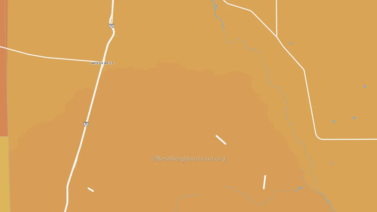 Map of the best neighborhoods in the Artesia Wells area, with better matches in green and worse matches in red