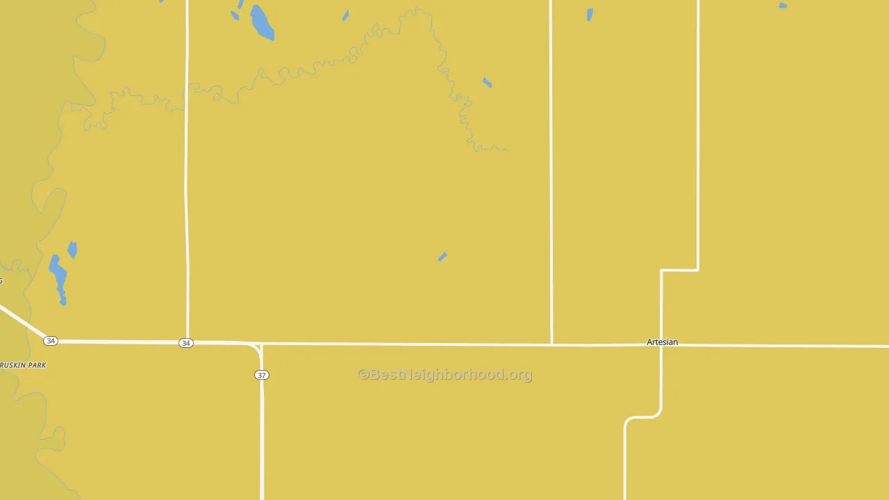 Map of the best neighborhoods in the Artesian area, with better matches in green and worse matches in red