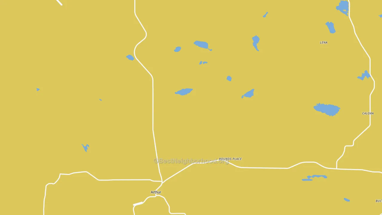 Map of the best neighborhoods in the Arthur area, with better matches in green and worse matches in red