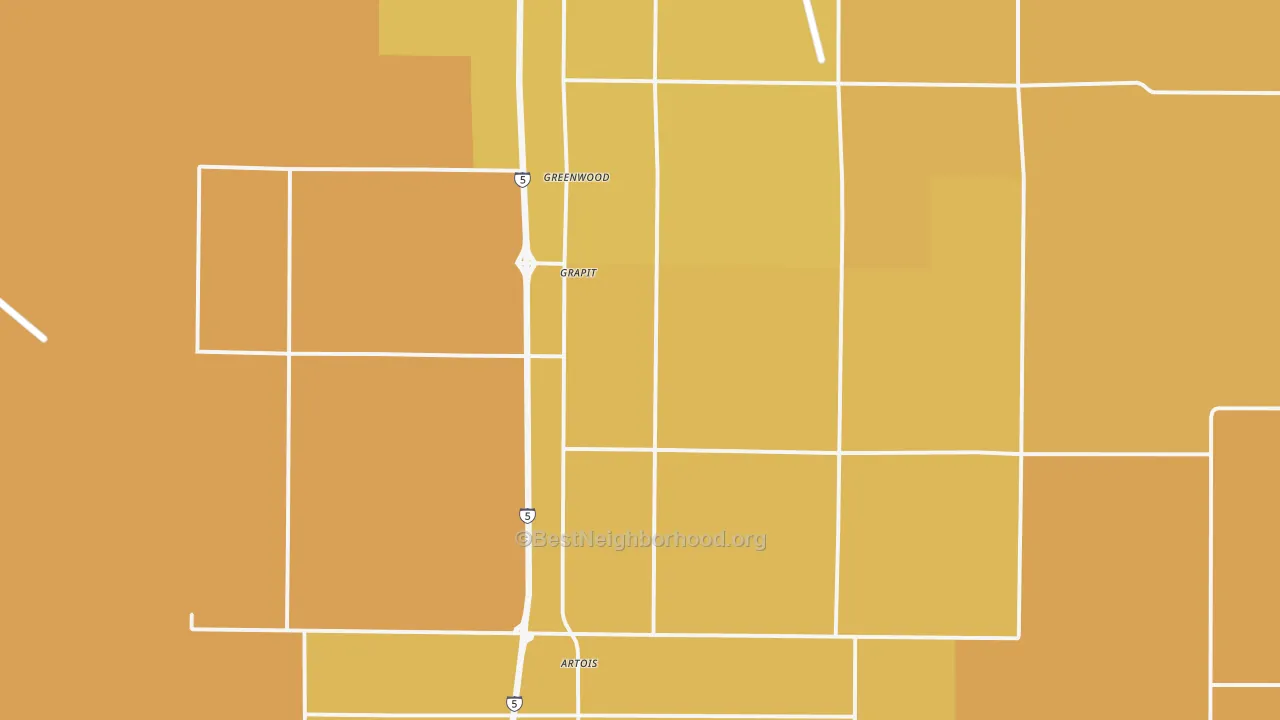 Map of the best neighborhoods in the Artois area, with better matches in green and worse matches in red