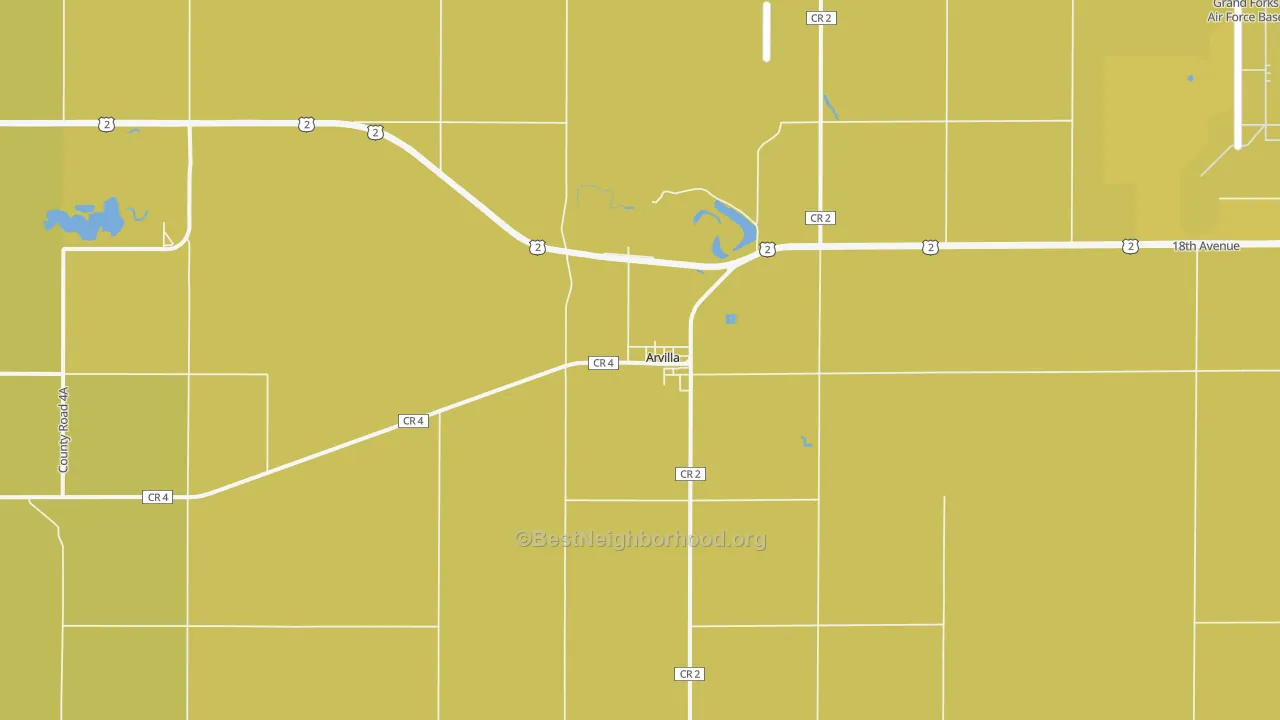Map of the best neighborhoods in the Arvilla area, with better matches in green and worse matches in red