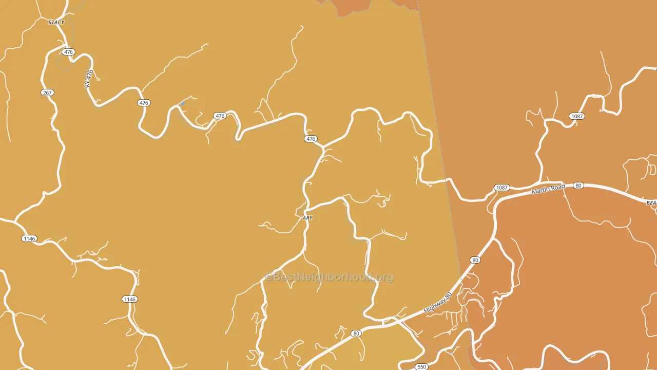 Map of the best neighborhoods in the Ary area, with better matches in green and worse matches in red