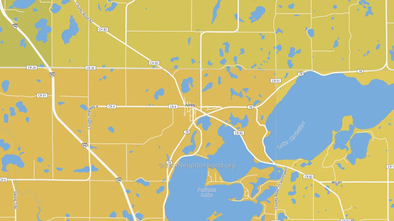 Map of the best neighborhoods in the Ashby area, with better matches in green and worse matches in red