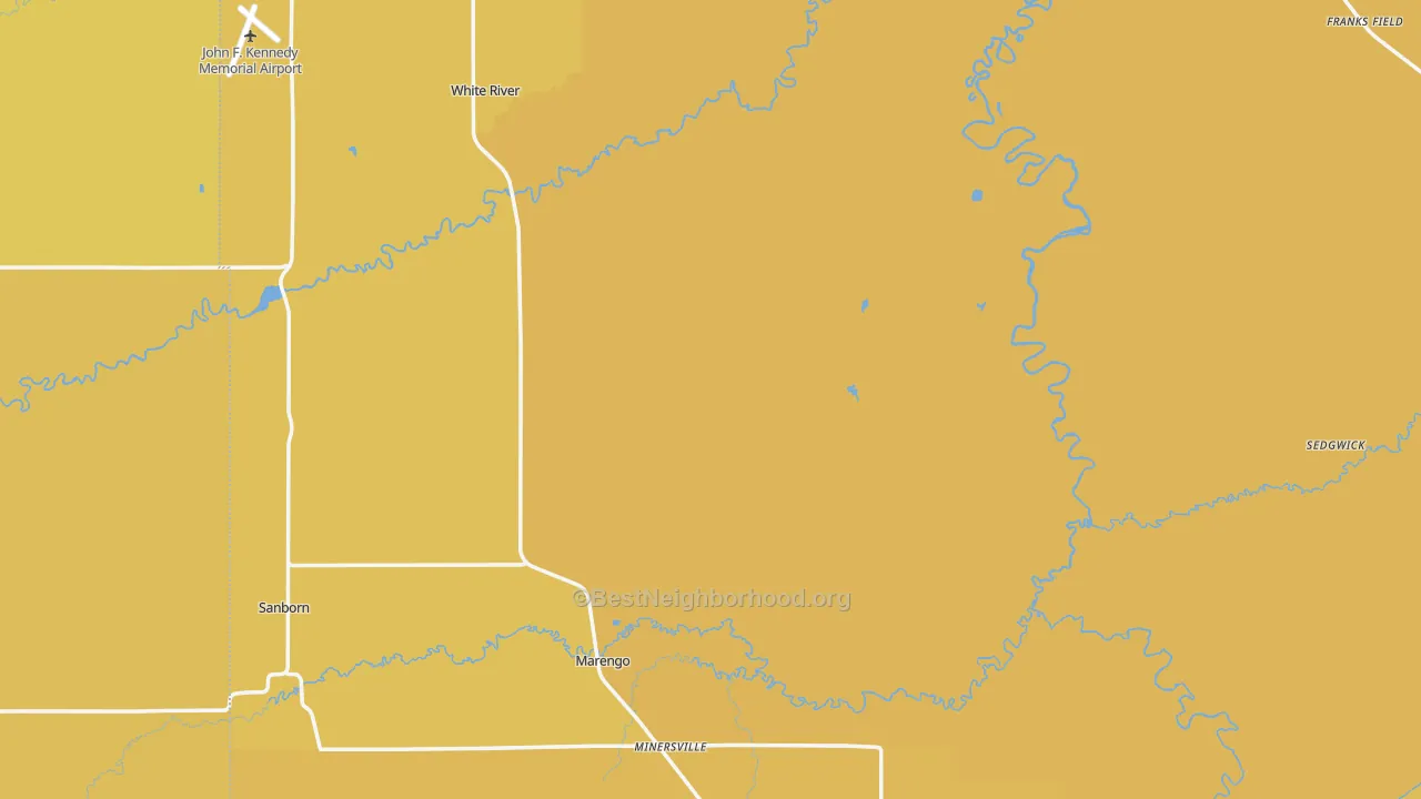 Map of the best neighborhoods in the Ashland County area, with better matches in green and worse matches in red