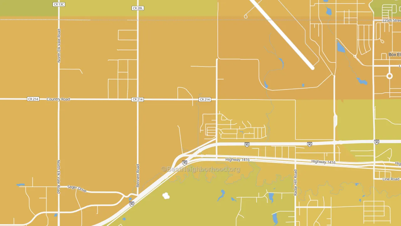 Map of the best neighborhoods in the Ashland Heights area, with better matches in green and worse matches in red